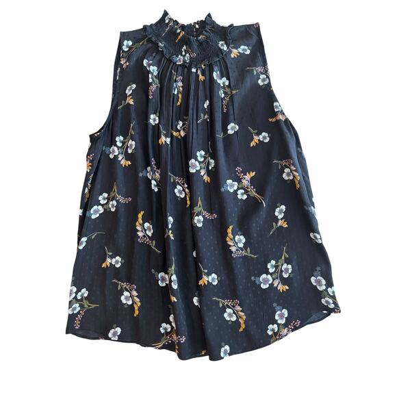 REBECCA TAYLOR NATALIE SLEEVELESS FLORAL-PRINT SILK TOP IN NAVY SIZE 2 - Picture 2 of 8